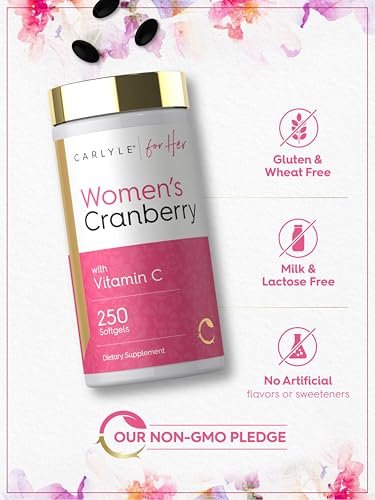 Carlyle Cranberry Pillen für Frauen | 250 Softgels | Konzentrierter Extrakt mit Vitamin C und E | Non-GMO, Glutenfrei