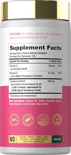 Carlyle Cranberry Pillen für Frauen | 250 Softgels | Konzentrierter Extrakt mit Vitamin C und E | Non-GMO, Glutenfrei