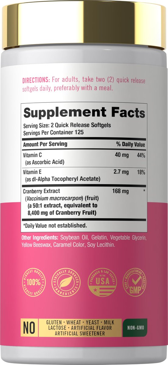 Carlyle Cranberry Pillen für Frauen | 250 Softgels | Konzentrierter Extrakt mit Vitamin C und E | Non-GMO, Glutenfrei