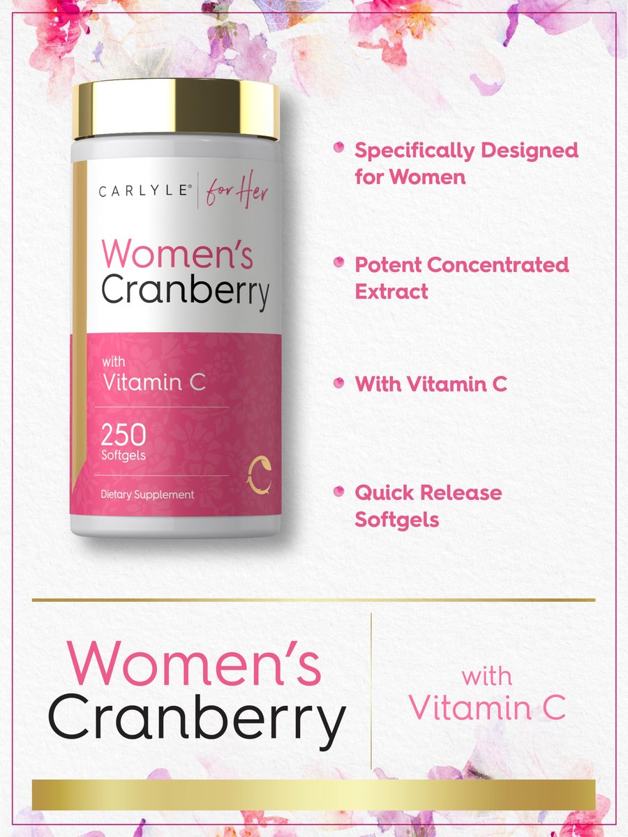 Carlyle Cranberry Pillen für Frauen | 250 Softgels | Konzentrierter Extrakt mit Vitamin C und E | Non-GMO, Glutenfrei