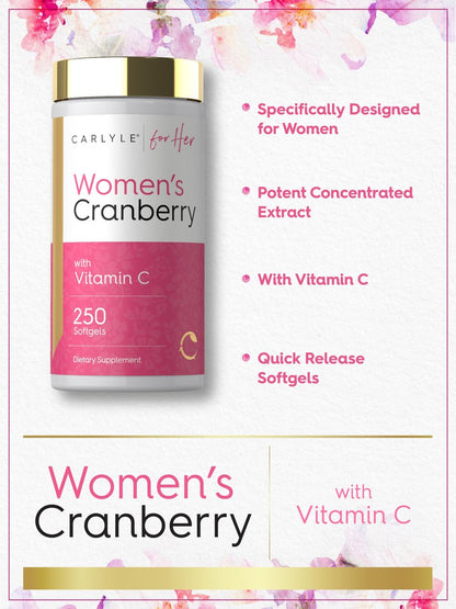 Carlyle Cranberry Pillen für Frauen | 250 Softgels | Konzentrierter Extrakt mit Vitamin C und E | Non-GMO, Glutenfrei