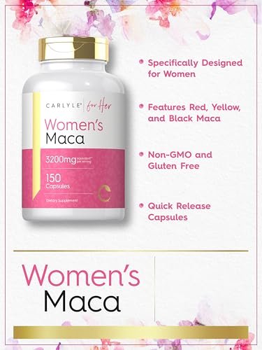 Carlyle Maca Root Kapseln für Frauen | 150 Stück | Nicht-GVO, Glutenfrei | Nahrungsergänzungsmittel für Sie