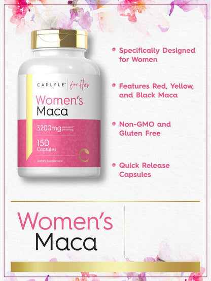 Carlyle Maca Root Kapseln für Frauen | 150 Stück | Nicht-GVO, Glutenfrei | Nahrungsergänzungsmittel für Sie