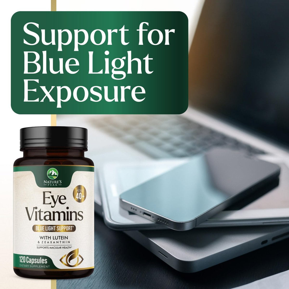 Nature's Peak 3-fach Stärke Augen Vitamin mit Lutein und Zeaxanthin - Unterstützt Sehkraft, Makulagesundheit & trockene Augen - mit Zink, Vitamin C, E & Mineralien - 120 Kapseln