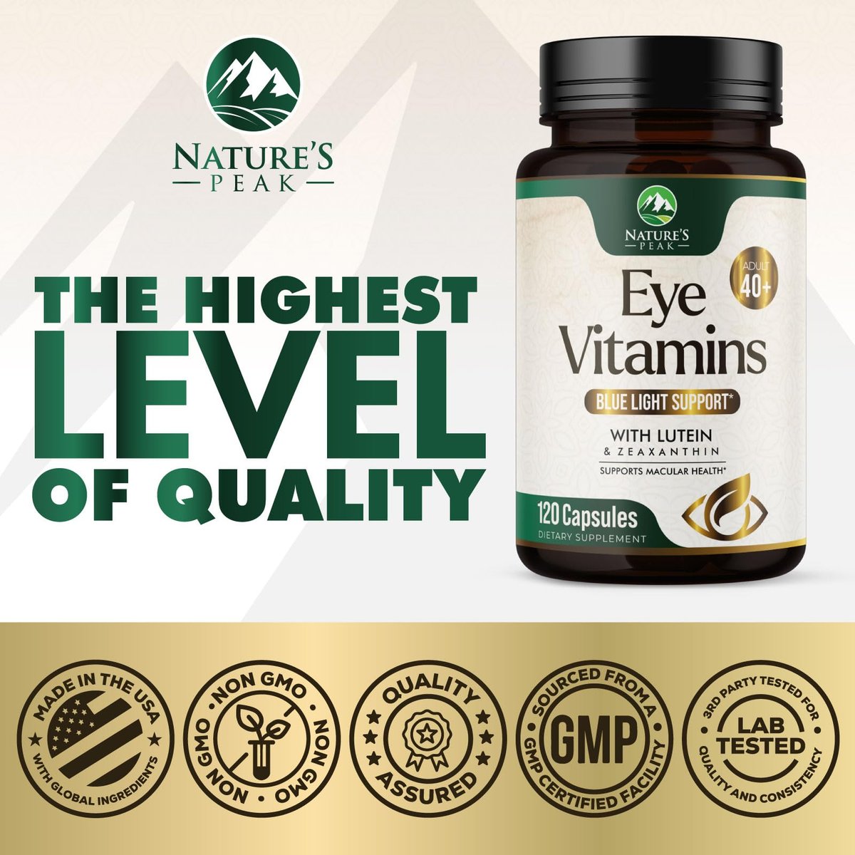 Nature's Peak 3-fach Stärke Augen Vitamin mit Lutein und Zeaxanthin - Unterstützt Sehkraft, Makulagesundheit & trockene Augen - mit Zink, Vitamin C, E & Mineralien - 120 Kapseln