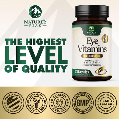 Nature's Peak 3-fach Stärke Augen Vitamin mit Lutein und Zeaxanthin - Unterstützt Sehkraft, Makulagesundheit & trockene Augen - mit Zink, Vitamin C, E & Mineralien - 120 Kapseln