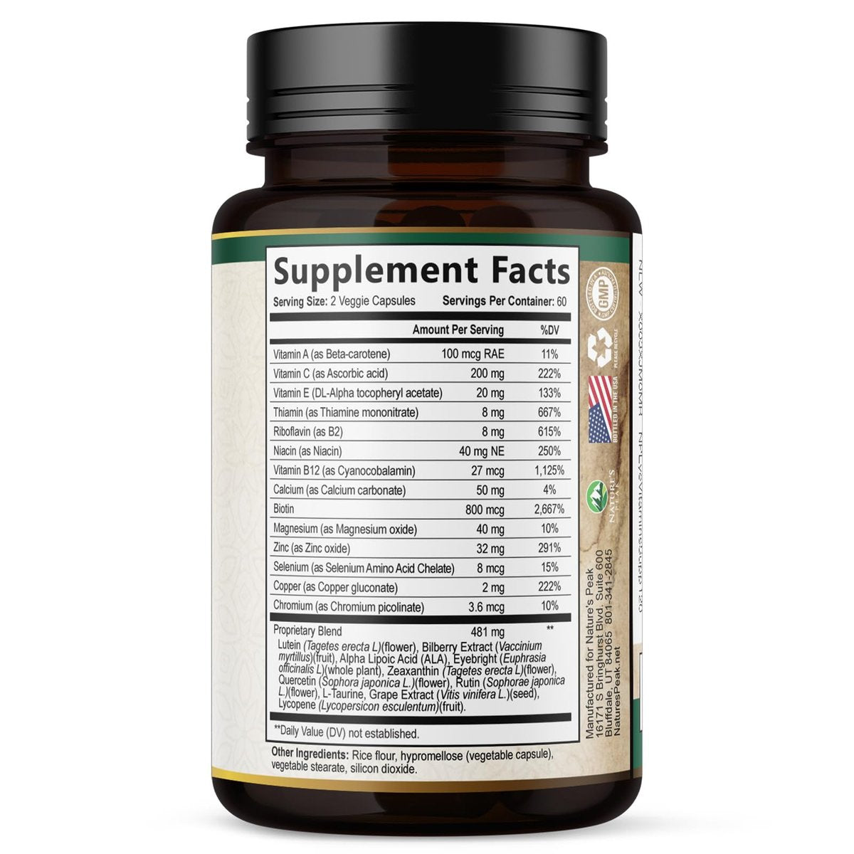 Nature's Peak 3-fach Stärke Augen Vitamin mit Lutein und Zeaxanthin - Unterstützt Sehkraft, Makulagesundheit & trockene Augen - mit Zink, Vitamin C, E & Mineralien - 120 Kapseln
