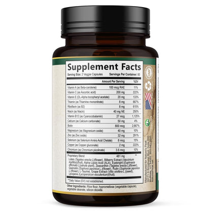 Nature's Peak 3-fach Stärke Augen Vitamin mit Lutein und Zeaxanthin - Unterstützt Sehkraft, Makulagesundheit & trockene Augen - mit Zink, Vitamin C, E & Mineralien - 120 Kapseln