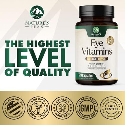 Nature's Peak 3-fach Stärke Augen Vitamin mit Lutein und Zeaxanthin - Unterstützt Sehkraft, Makulagesundheit & trockene Augen - mit Zink, Vitamin C, E & Mineralien - 120 Kapseln
