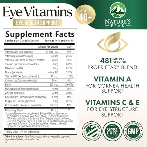 Nature's Peak 3-fach Stärke Augen Vitamin mit Lutein und Zeaxanthin - Unterstützt Sehkraft, Makulagesundheit & trockene Augen - mit Zink, Vitamin C, E & Mineralien - 120 Kapseln