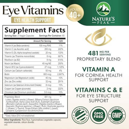 Nature's Peak 3-fach Stärke Augen Vitamin mit Lutein und Zeaxanthin - Unterstützt Sehkraft, Makulagesundheit & trockene Augen - mit Zink, Vitamin C, E & Mineralien - 120 Kapseln