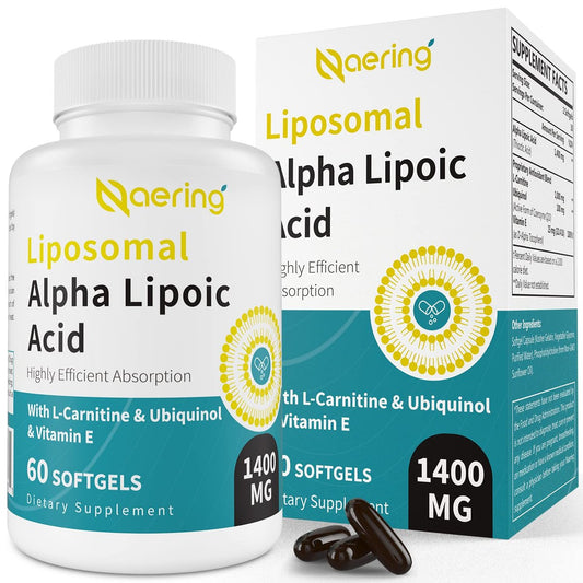Liposomale Alpha-Liponsäure 1400 mg + L-Carnitin 1000 mg + Ubiquinol 100 mg + Vitamin E – 60 Softgels | Naering