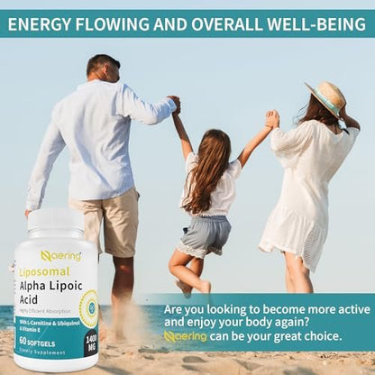 Liposomale Alpha-Liponsäure 1400 mg + L-Carnitin 1000 mg + Ubiquinol 100 mg + Vitamin E – 60 Softgels | Naering