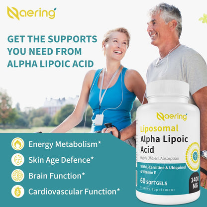 Liposomale Alpha-Liponsäure 1400 mg + L-Carnitin 1000 mg + Ubiquinol 100 mg + Vitamin E – 60 Softgels | Naering