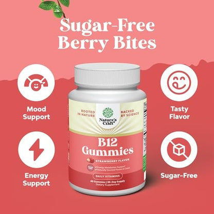 Vitamin B12 Gummies für Erwachsene - Zuckerfreie Vitamin B12 1000 mcg Kaugummis für Energie & Stimmung, Immun- & Nervengesundheit - Koscher, Nicht-GVO & Glutenfrei - für Frauen & Männer - 60 Stück