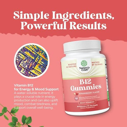 Vitamin B12 Gummies für Erwachsene - Zuckerfreie Vitamin B12 1000 mcg Kaugummis für Energie & Stimmung, Immun- & Nervengesundheit - Koscher, Nicht-GVO & Glutenfrei - für Frauen & Männer - 60 Stück