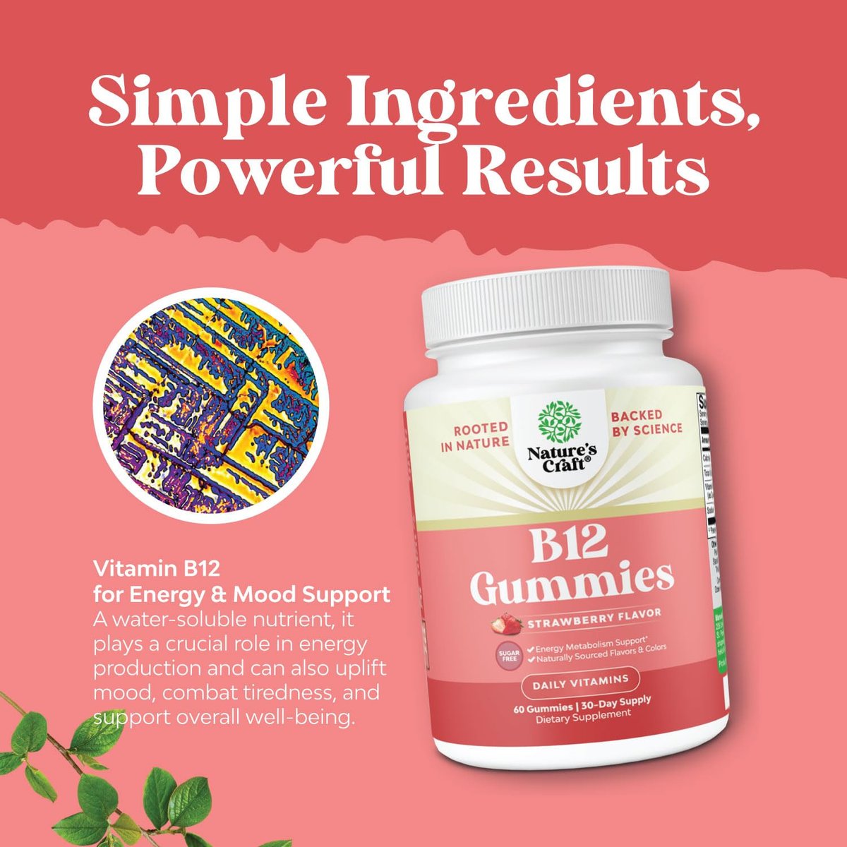 Vitamin B12 Gummies für Erwachsene - Zuckerfreie Vitamin B12 1000 mcg Kaugummis für Energie & Stimmung, Immun- & Nervengesundheit - Koscher, Nicht-GVO & Glutenfrei - für Frauen & Männer - 60 Stück