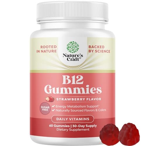Vitamin B12 Gummies für Erwachsene - Zuckerfreie Vitamin B12 1000 mcg Kaugummis für Energie & Stimmung, Immun- & Nervengesundheit - Koscher, Nicht-GVO & Glutenfrei - für Frauen & Männer - 60 Stück