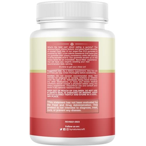 Vitamin B12 Gummies für Erwachsene - Zuckerfreie Vitamin B12 1000 mcg Kaugummis für Energie & Stimmung, Immun- & Nervengesundheit - Koscher, Nicht-GVO & Glutenfrei - für Frauen & Männer - 60 Stück
