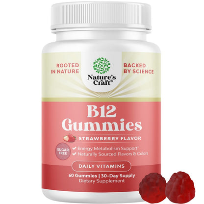 Vitamin B12 Gummies für Erwachsene - Zuckerfreie Vitamin B12 1000 mcg Kaugummis für Energie & Stimmung, Immun- & Nervengesundheit - Koscher, Nicht-GVO & Glutenfrei - für Frauen & Männer - 60 Stück