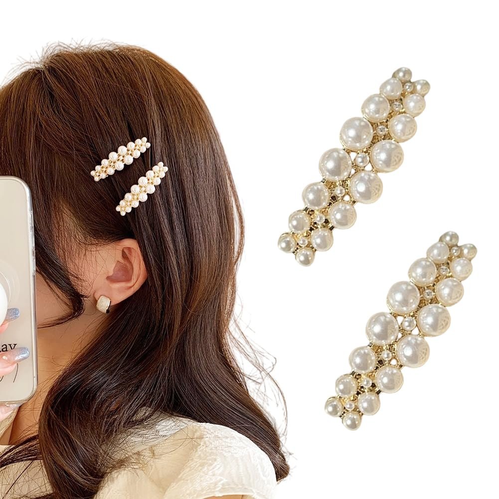 Yusier 2 Stück Perlen-Haarklammern Elegante Accessoires Französischer Haarschmuck für Frauen Hochzeit Party Haarnadeln Weiß 4 cm
