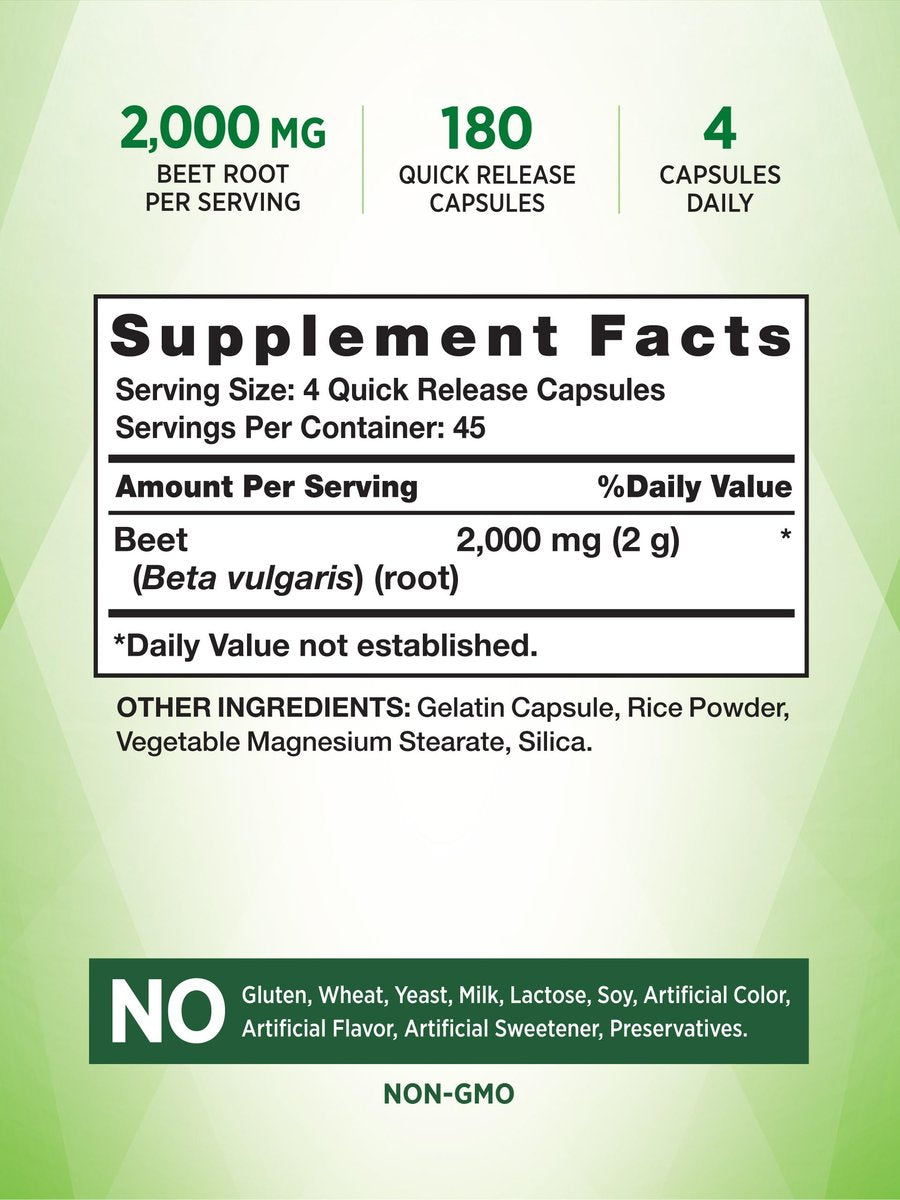 Nature's Truth Rote-Bete-Kapseln | 2.000 mg | 180 Kapseln | Nicht-GVO und glutenfrei