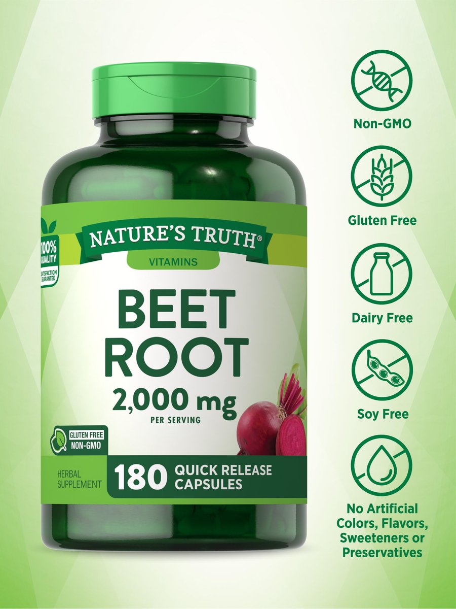 Nature's Truth Rote-Bete-Kapseln | 2.000 mg | 180 Kapseln | Nicht-GVO und glutenfrei