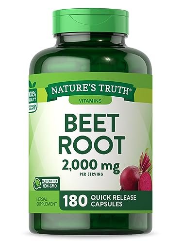 Nature's Truth Rote-Bete-Kapseln | 2.000 mg | 180 Kapseln | Nicht-GVO und glutenfrei