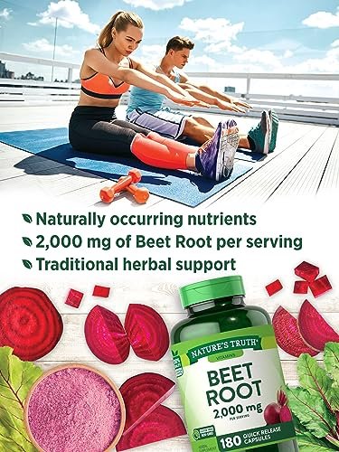 Nature's Truth Rote-Bete-Kapseln | 2.000 mg | 180 Kapseln | Nicht-GVO und glutenfrei