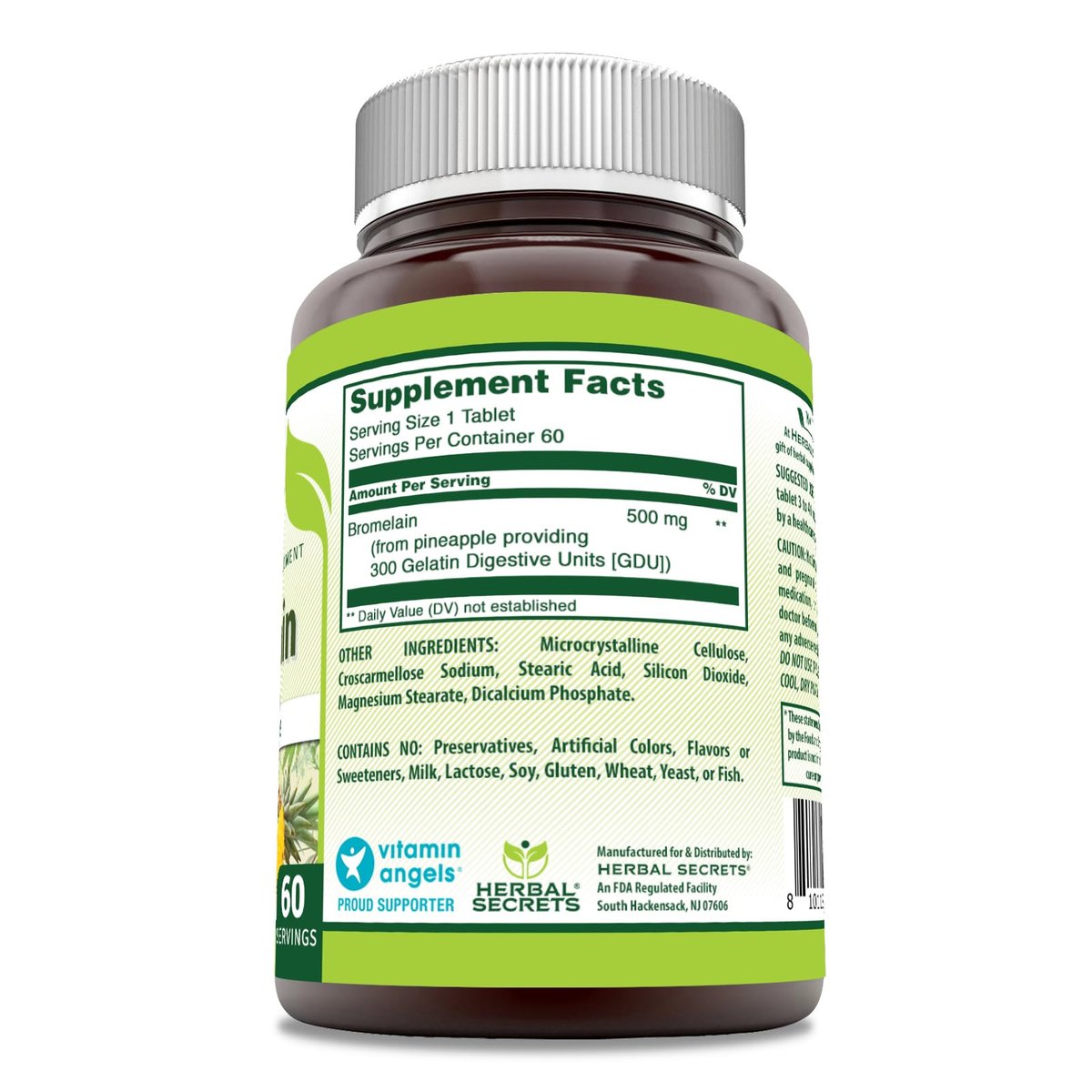 Herbal Secrets Bromelain 500 mg Tabletten - 60 Tabletten, Non-GMO, Glutenfrei, Hergestellt in den USA