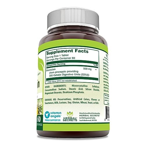 Herbal Secrets Bromelain 500 mg Tabletten - 60 Tabletten, Non-GMO, Glutenfrei, Hergestellt in den USA