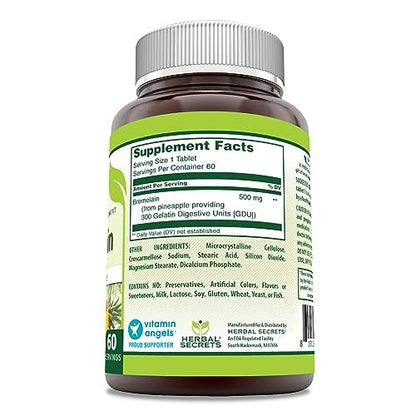 Herbal Secrets Bromelain 500 mg Tabletten - 60 Tabletten, Non-GMO, Glutenfrei, Hergestellt in den USA