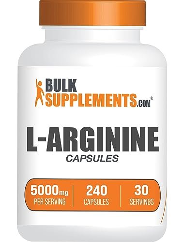 BulkSupplements L-Arginin Kapseln - 5000 mg pro Portion, 240 Kapseln, Glutenfrei, Nitric-Oxid-Supplement