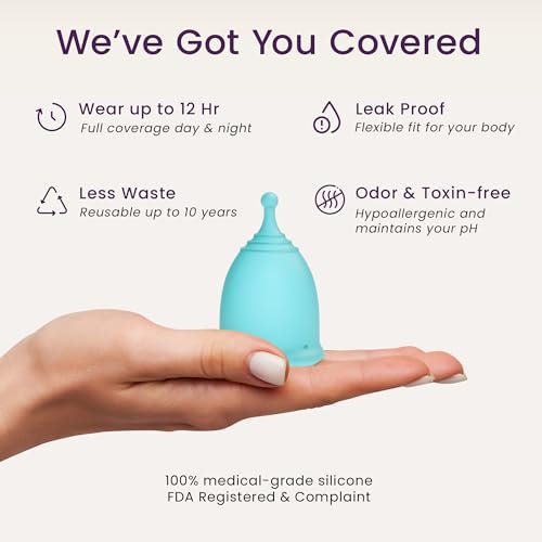 EcoBlossom Wiederverwendbare Menstruationstasse mit Aufbewahrungsbox – Medizinisches Silikon, 12 Stunden Schutz, Große Größe (2er-Pack)