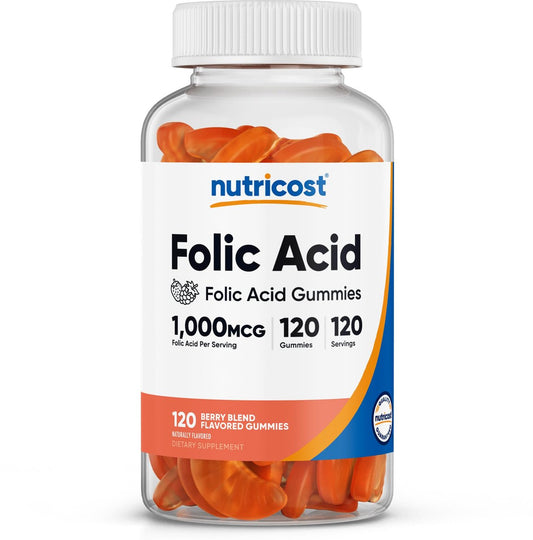 Nutricost Folsäure (Vitamin B9) Vegane Gummibärchen – 120 Stück, 1 mg Folsäure pro Portion – Nahrungsergänzung für Männer & Frauen