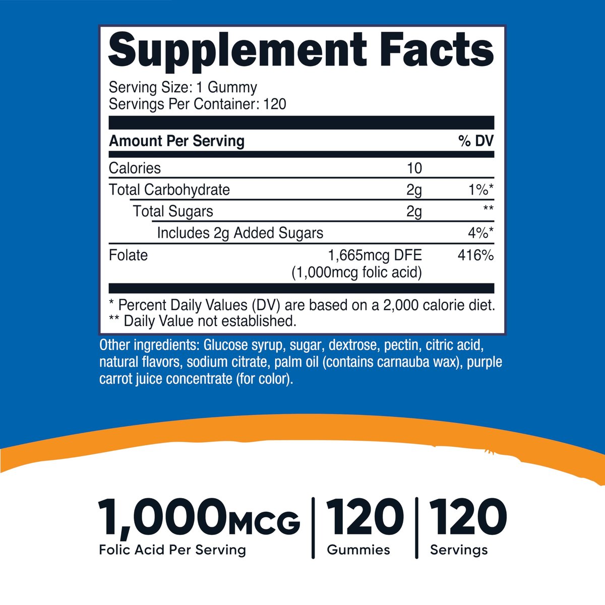 Nutricost Folsäure (Vitamin B9) Vegane Gummibärchen – 120 Stück, 1 mg Folsäure pro Portion – Nahrungsergänzung für Männer & Frauen