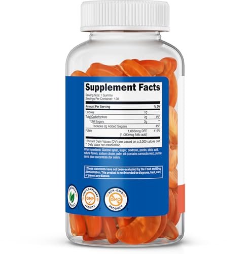 Nutricost Folsäure (Vitamin B9) Vegane Gummibärchen – 120 Stück, 1 mg Folsäure pro Portion – Nahrungsergänzung für Männer & Frauen