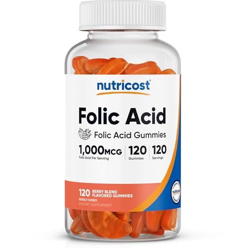 Nutricost Folsäure (Vitamin B9) Vegane Gummibärchen – 120 Stück, 1 mg Folsäure pro Portion – Nahrungsergänzung für Männer & Frauen