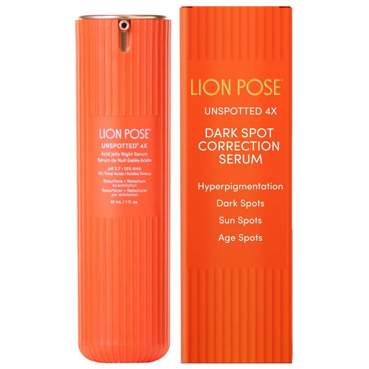 LION POSE UNSPOTTED 4X Dark Spot Correction Serum – Gesichts- und Körper Serum mit AHA, Azelainsäure, Glykolsäure, Milchsäure & Tranexamsäure – Anti-Aging & Sonnenflecken Entferner, 30 ml