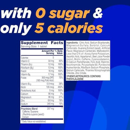 Alka-Seltzer Energy Boost: Koffein & Guarana, B-Vitamine, Unterstützt geistige Wachsamkeit und körperliche Energie, tägliches Energiepräparat, Brausetabletten, zuckerfrei, tropischer Punschgeschmack, 30 Stück