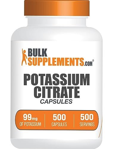 BulkSupplements.com Kaliumcitrat Kapseln - Mineralstoff-Ergänzung, Kaliumcitrat 99 mg - Glutenfrei, 1 Kapsel pro Portion, 500 Stück (1er Pack)