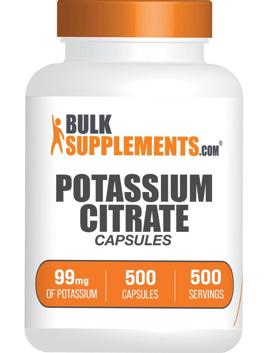 BulkSupplements.com Kaliumcitrat Kapseln - Mineralstoff-Ergänzung, Kaliumcitrat 99 mg - Glutenfrei, 1 Kapsel pro Portion, 500 Stück (1er Pack)