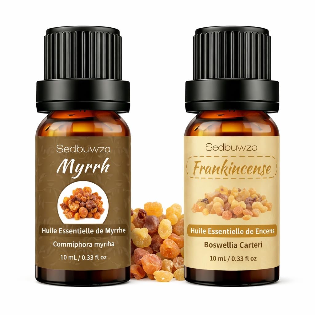 Sedbuwza Myrrhe & Weihrauch Ätherisches Öl Set, Myrrhe Duftöl Weihrauch Duftöl für Diffuser, Aromatherapie, Massage, Seife, Kerzenherstellung 2 x 10 ml
