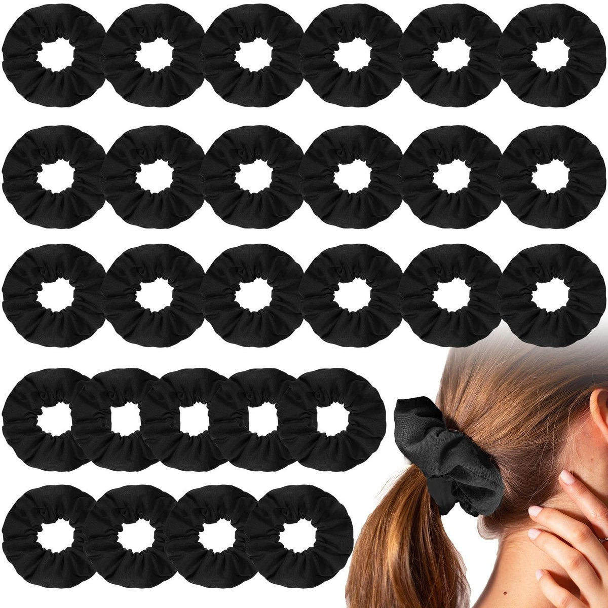 Tigeen 24 Stück Schwarze Stoff-Haargummis – Weiche Baumwoll-Scrunchies für Frauen, dicke elastische Haarbänder