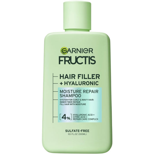 Garnier Fructis Hair Filler Moisture Repair Shampoo – Sulfatfreies Shampoo für lockiges & welliges Haar mit Hyaluronsäure, 10,1 Fl Oz