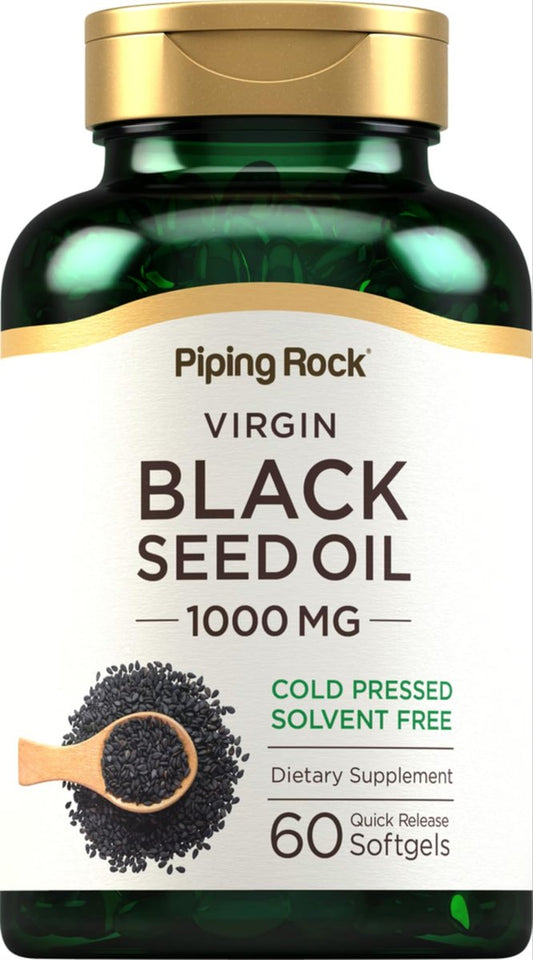 Piping Rock Schwarzkümmelöl Weichkapseln | 1000 mg | 60 Kapseln | Kaltgepresst & lösungsmittelfrei | Nicht-GVO, glutenfrei