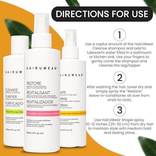 Shampoo & Conditioner Set mit Haarpflegespray - Pflege für synthetische Perücken, Haarteile & Extensions, 8 Fl Oz (Set)