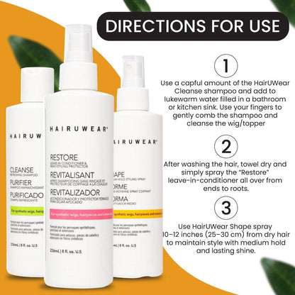 Shampoo & Conditioner Set mit Haarpflegespray - Pflege für synthetische Perücken, Haarteile & Extensions, 8 Fl Oz (Set)