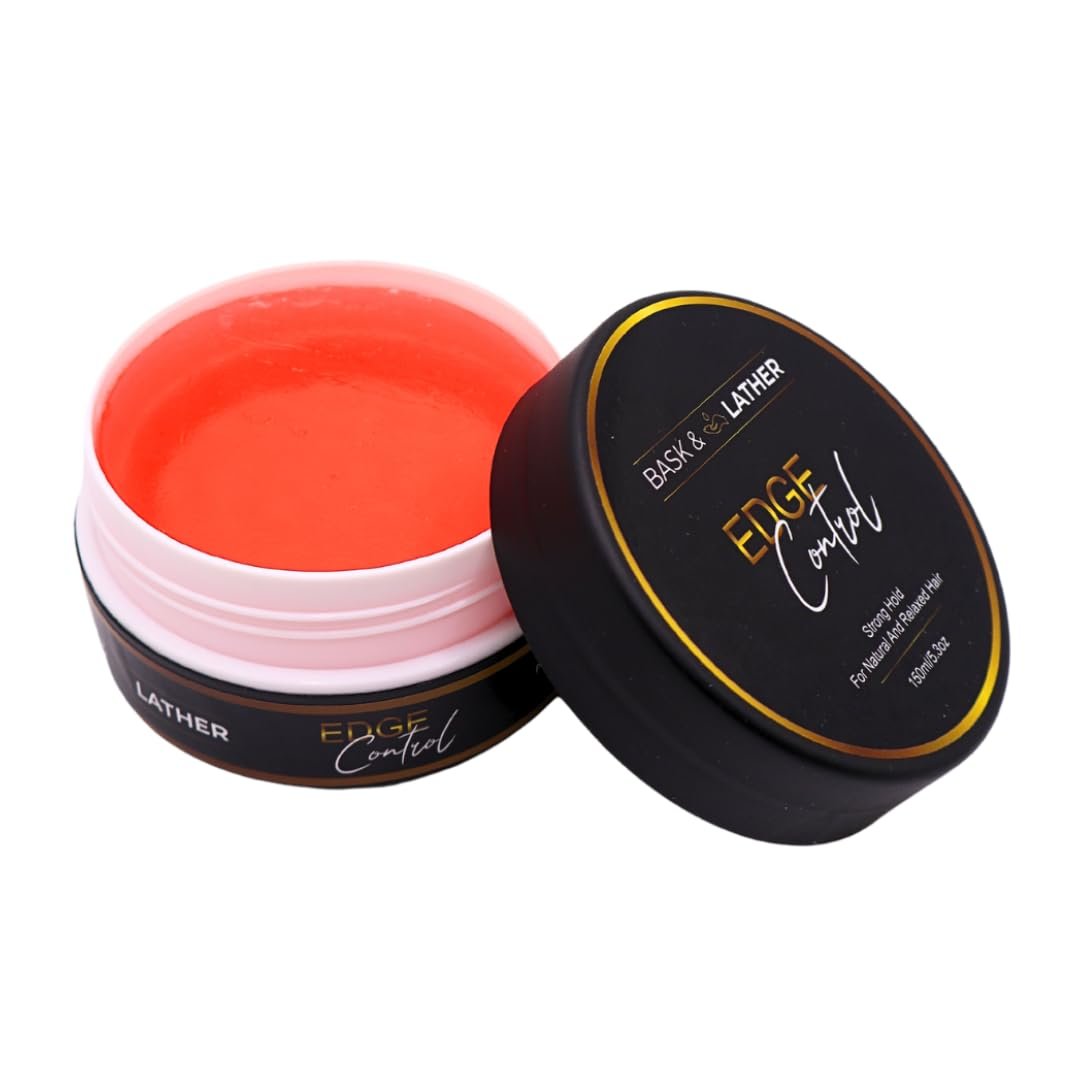 BASK & LATHER Strong Hold Edge Control Gel mit Rizinusöl – nicht fettend, nicht bröckelnd, ohne weißen Rückstand, lang anhaltend, unterstützt Haarwachstum, natürliche Formel, für alle Haartypen, 5,3 Fl Oz
