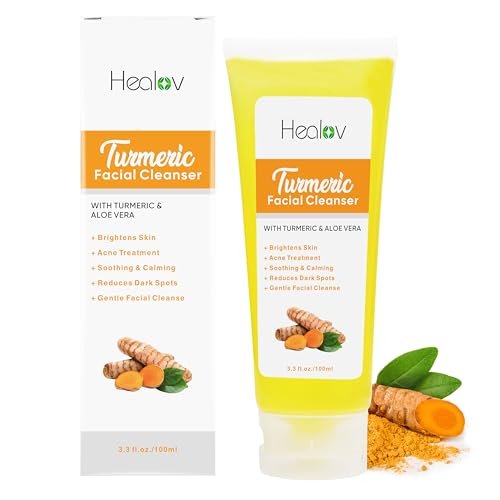 Herblov Kurkuma Gesichtswaschmittel, Kurkuma Klare Haut Flüssigseife – 100% Natürliche Anti-Aging Peeling Gesichtsreinigung für Flecken, Altersflecken, Sonnenschäden, Verfärbungen – Reinigungsseife Hautentgiftungsbehandlung